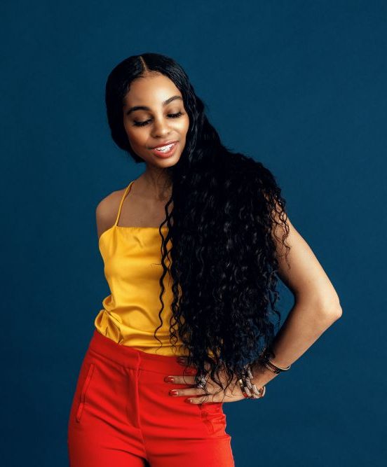 Woman with long natural hair